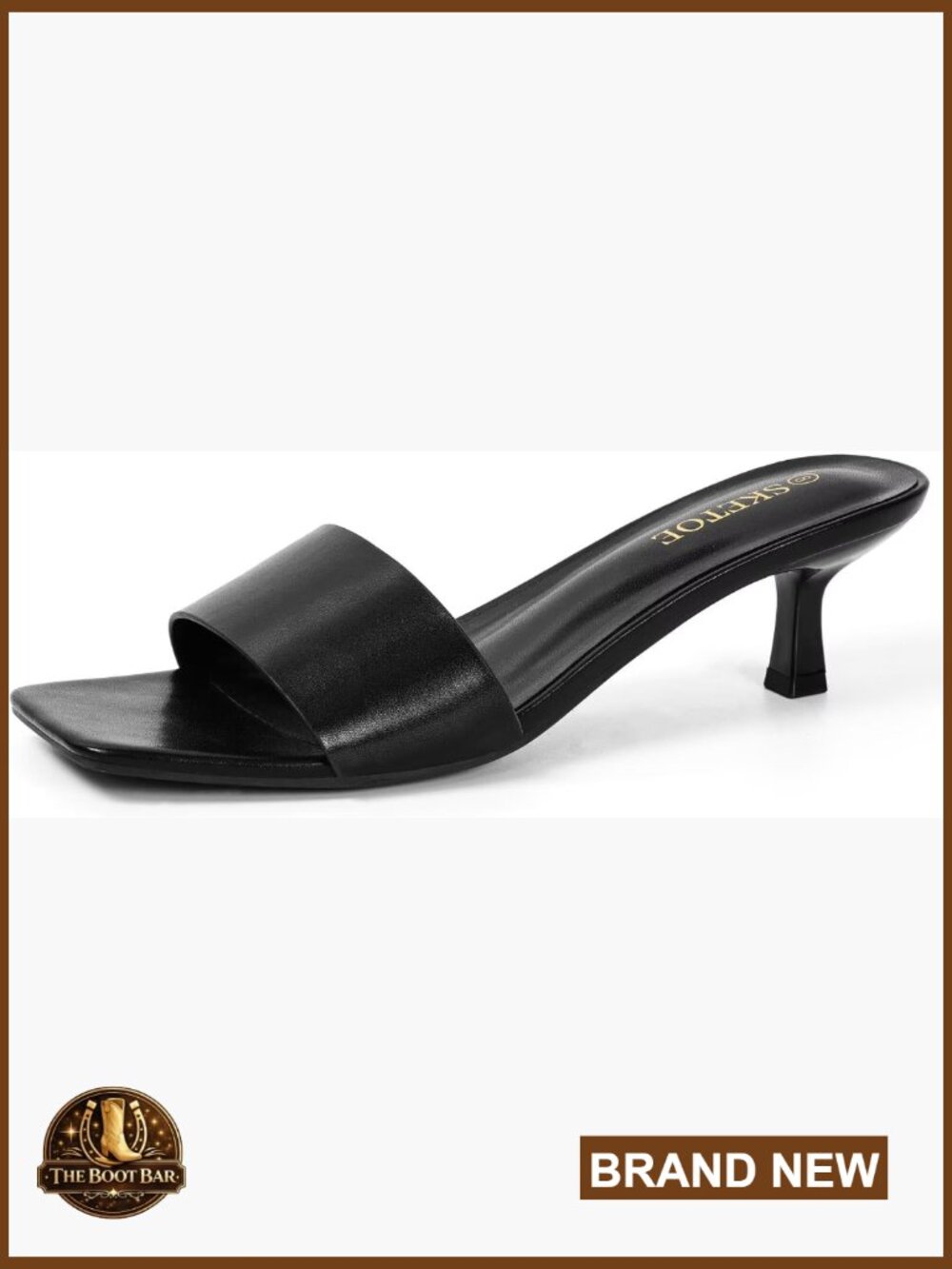 Black Square Toe Kitten Heel Mule